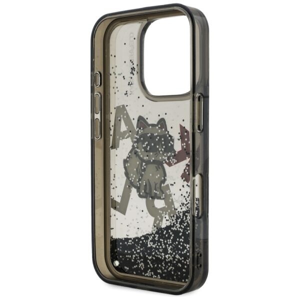 Karl Lagerfeld Liquid Glitter Choupette Logo Case for iPhone 16 Pro - Blackeng
