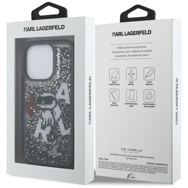 Karl Lagerfeld Liquid Glitter Choupette Logo Case for iPhone 16 Pro - Blackeng