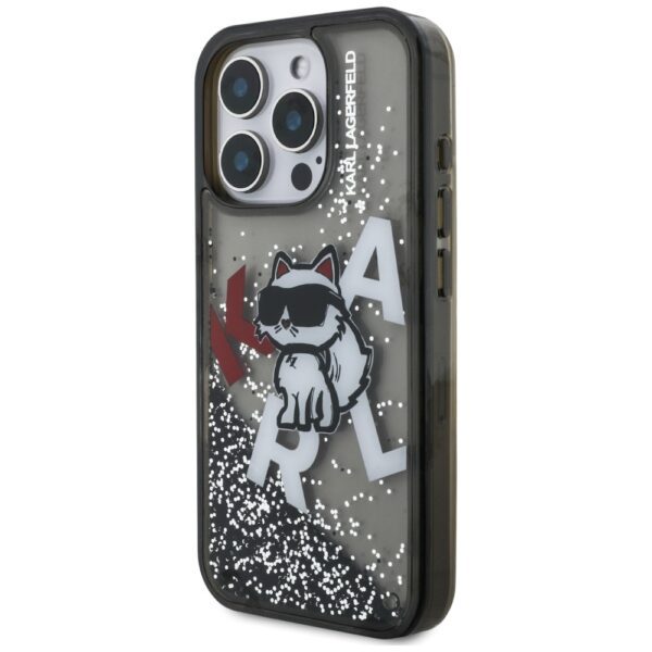 Karl Lagerfeld Liquid Glitter Choupette Logo Case for iPhone 16 Pro Max - Blackeng