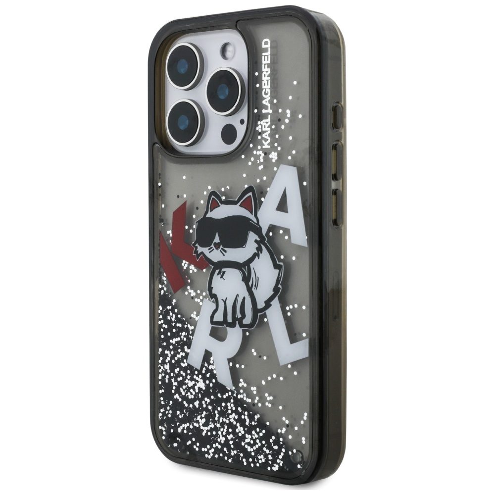 Karl Lagerfeld Liquid Glitter Choupette Logo Case for iPhone 16 Pro Max - Blackeng