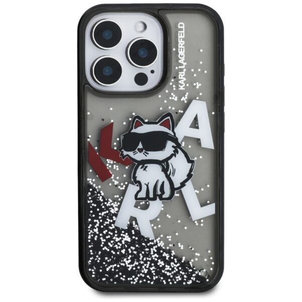 Karl Lagerfeld Liquid Glitter Choupette Logo Case for iPhone 16 Pro Max - Blackeng