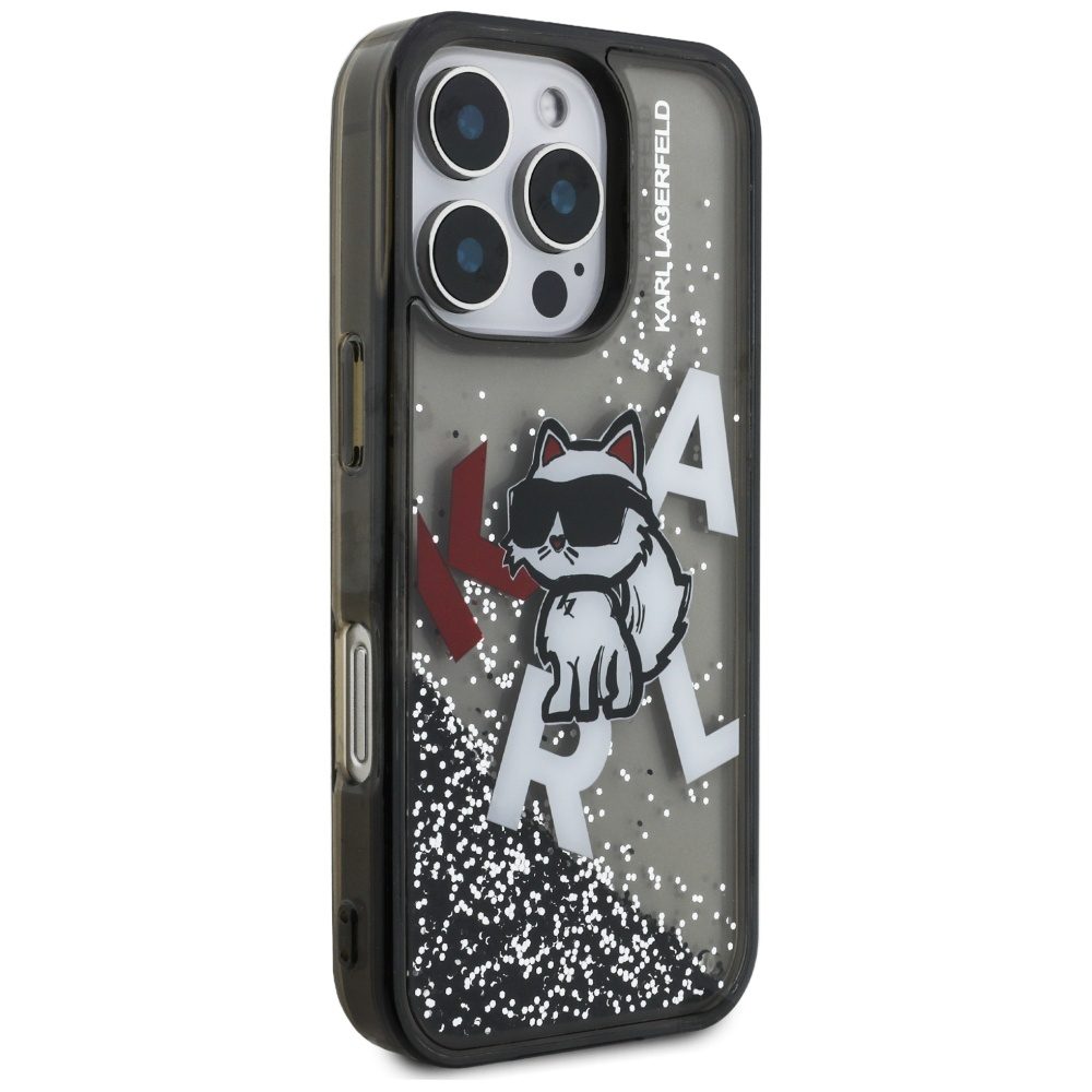 Karl Lagerfeld Liquid Glitter Choupette Logo Case for iPhone 16 Pro Max - Blackeng