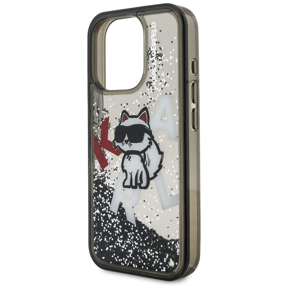 Karl Lagerfeld Liquid Glitter Choupette Logo Case for iPhone 16 Pro Max - Blackeng