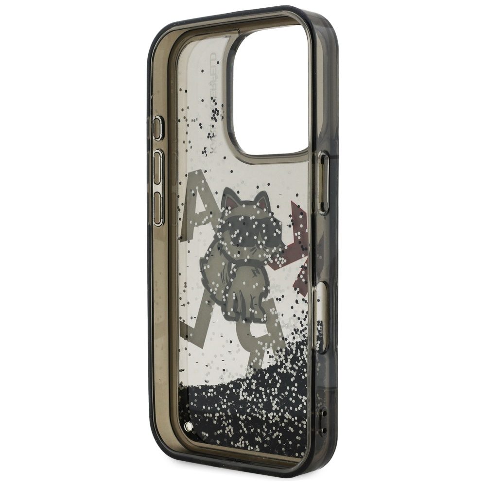 Karl Lagerfeld Liquid Glitter Choupette Logo Case for iPhone 16 Pro Max - Blackeng
