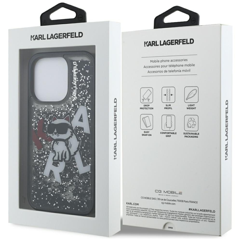 Karl Lagerfeld Liquid Glitter Choupette Logo Case for iPhone 16 Pro Max - Blackeng