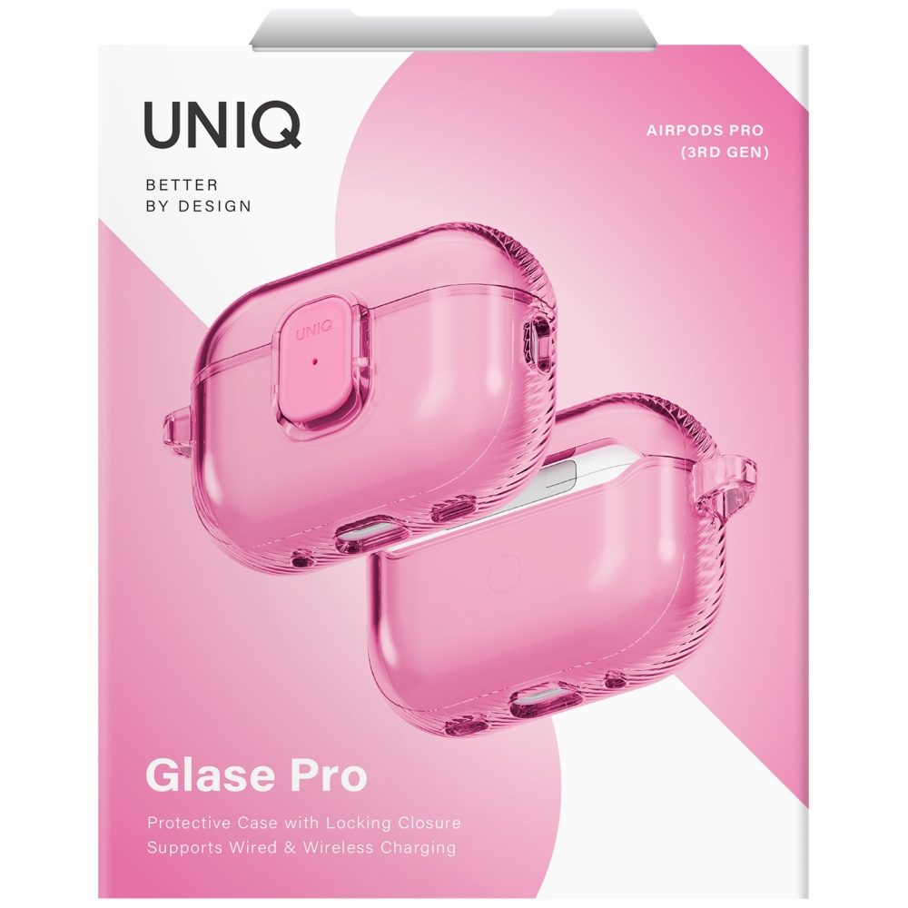 205554_6 Uniq Glase Pro Case for AirPods Pro 3 Lock Case - Transparent Pinkeng