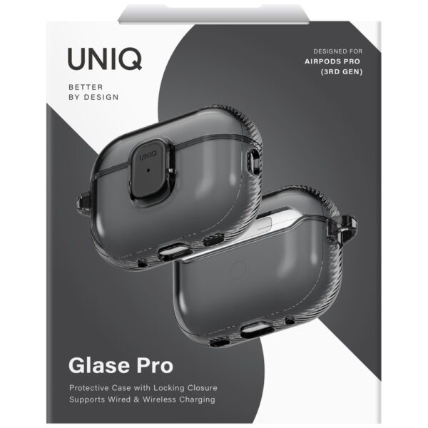 205555_6 Uniq Glase Pro Case for AirPods Pro 3 Lock Case - Transparent Blackeng