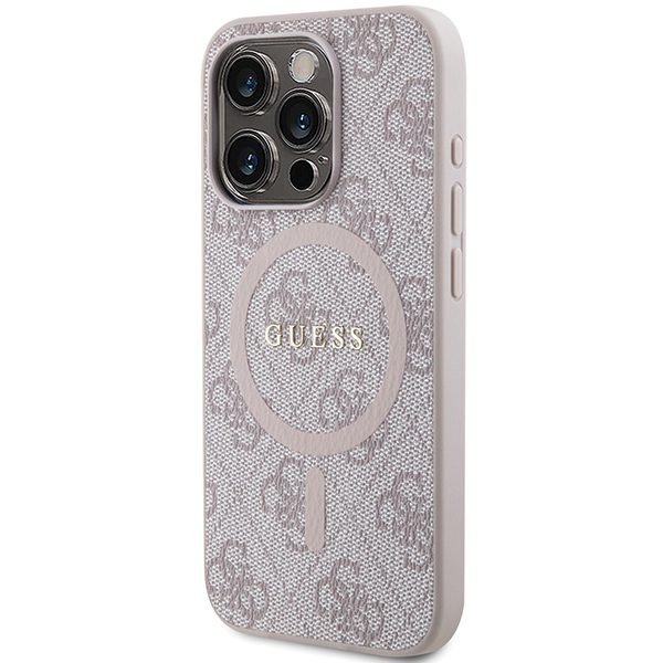 Guess 4G Collection Leather Metal Logo MagSafe Case for iPhone 15 Pro Max - Pinkeng