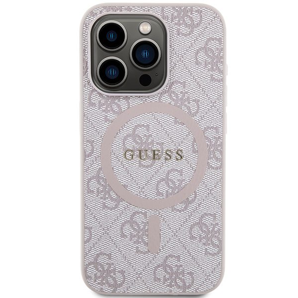 Guess 4G Collection Leather Metal Logo MagSafe Case for iPhone 15 Pro Max - Pinkeng