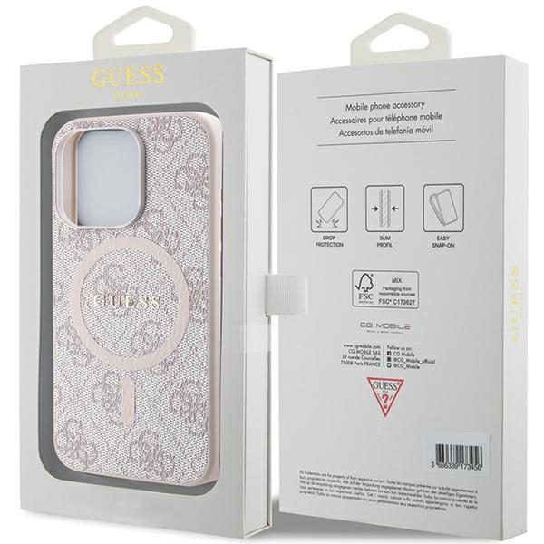 Guess 4G Collection Leather Metal Logo MagSafe Case for iPhone 15 Pro Max - Pinkeng