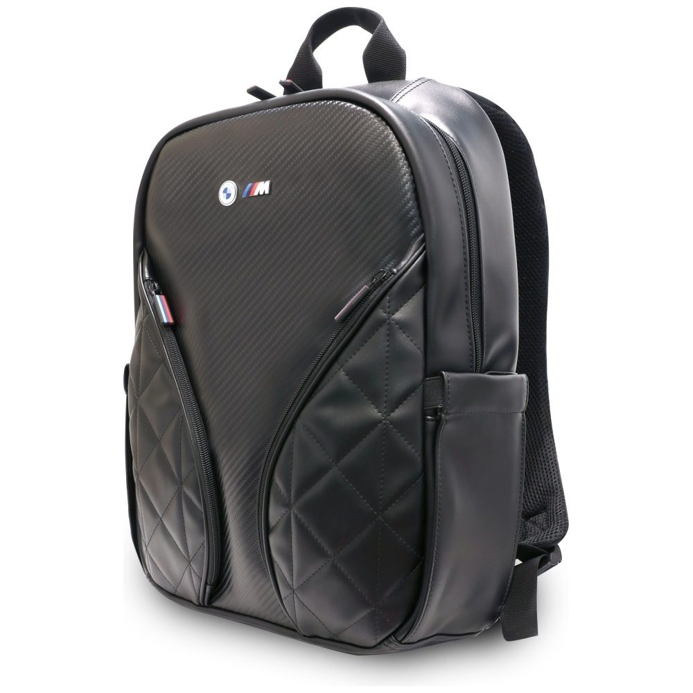 206956_2 BMW Carbon Pockets & Metal Logo 16" Laptop Backpack - Blackeng