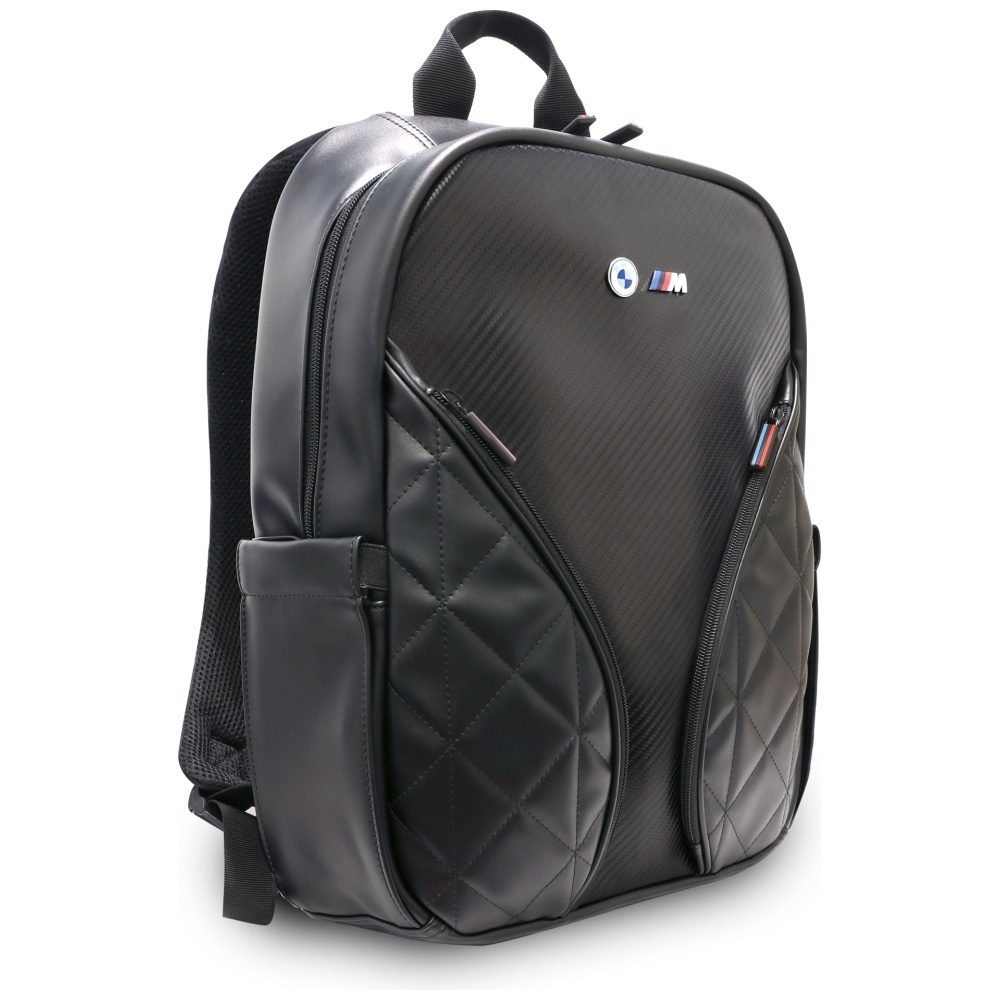 206956_3 BMW Carbon Pockets & Metal Logo 16" Laptop Backpack - Blackeng