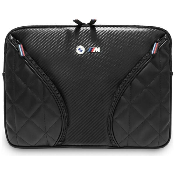 206981_1 BMW Carbon Pockets & Metal Logo Sleeve 14" Laptop Bag - Blackeng