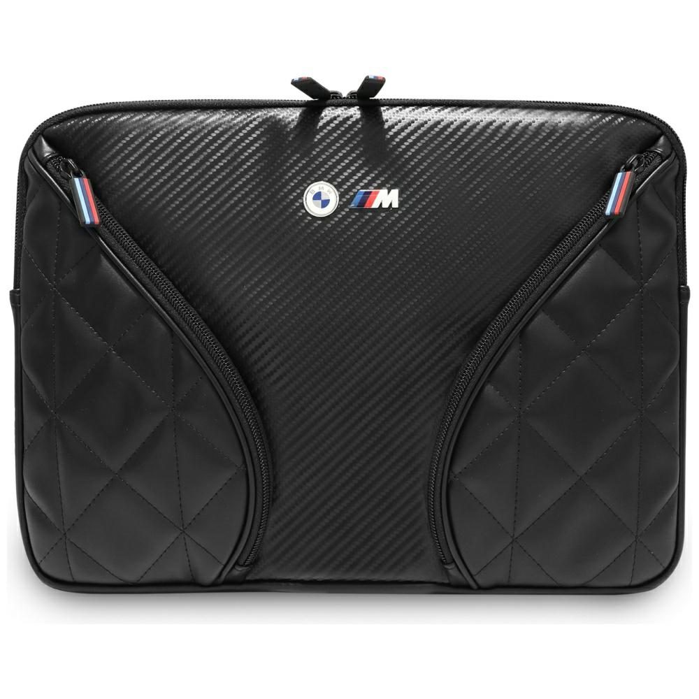 206981_1 BMW Carbon Pockets & Metal Logo Sleeve 14" Laptop Bag - Blackeng
