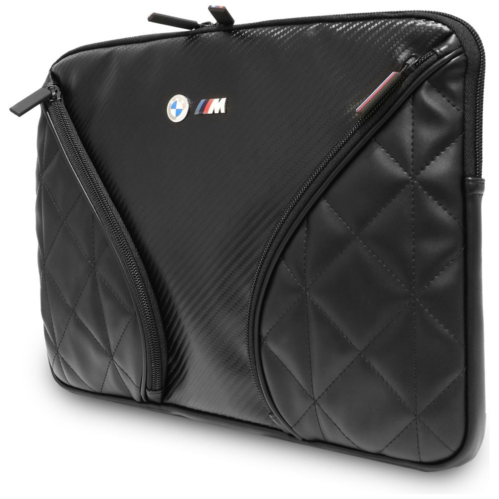 206981_2 BMW Carbon Pockets & Metal Logo Sleeve 14" Laptop Bag - Blackeng