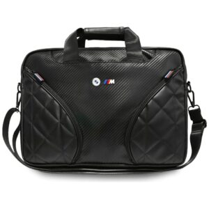 BMW Carbon Pockets & Metal Logo 16" Laptop Bag - Blackeng