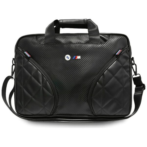 BMW Carbon Pockets & Metal Logo 16" Laptop Bag - Blackeng
