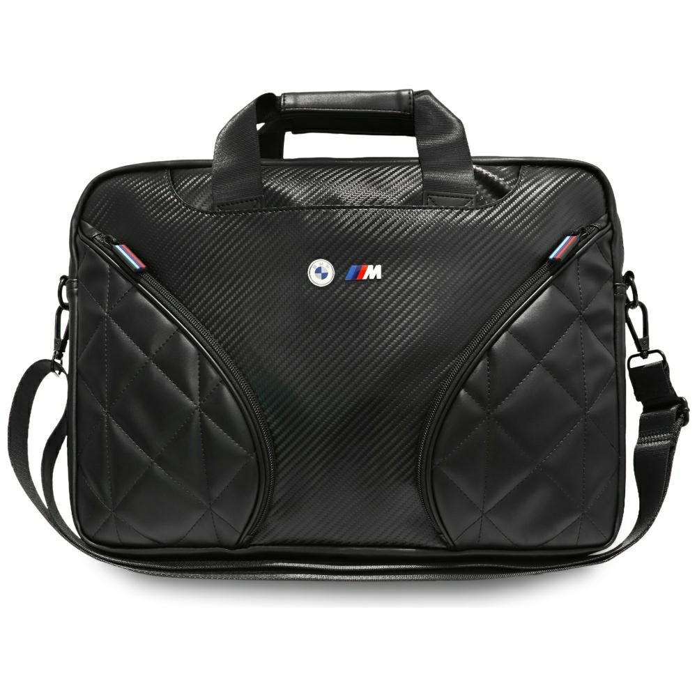BMW Carbon Pockets & Metal Logo 16" Laptop Bag - Blackeng