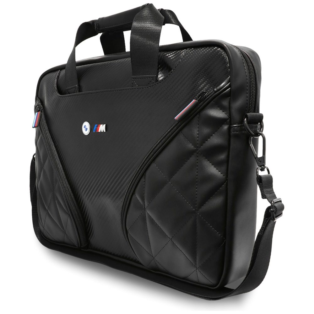 BMW Carbon Pockets & Metal Logo 16" Laptop Bag - Blackeng