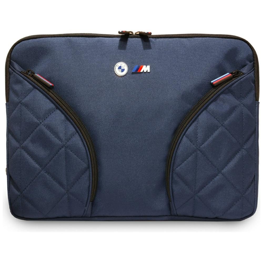 BMW Nylon Pockets & Metal Logo Sleeve 14" Laptop Bag - Navy Blueeng