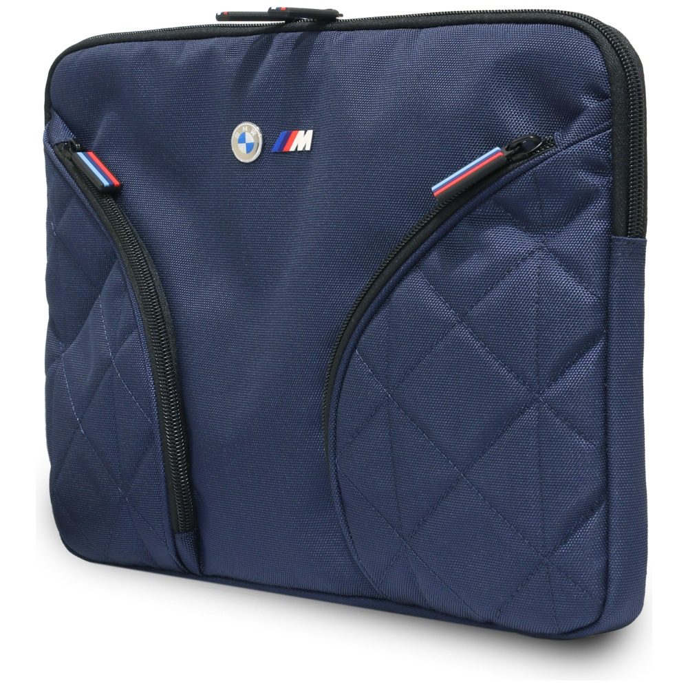 BMW Nylon Pockets & Metal Logo Sleeve 14" Laptop Bag - Navy Blueeng