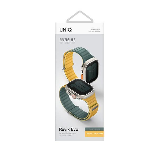 207050_6 Uniq Revix Evo Magnetic Strap for Apple Watch 42 / 44 / 45 / 49 mm - Green-Yelloweng