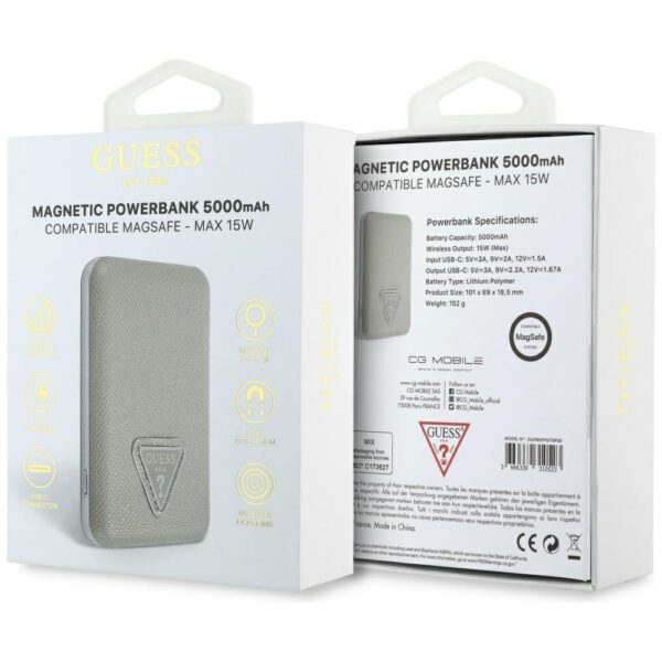 Guess Grained Triangle Power Bank with MagSafe 5000mAh 15W USB-C - Beigeeng