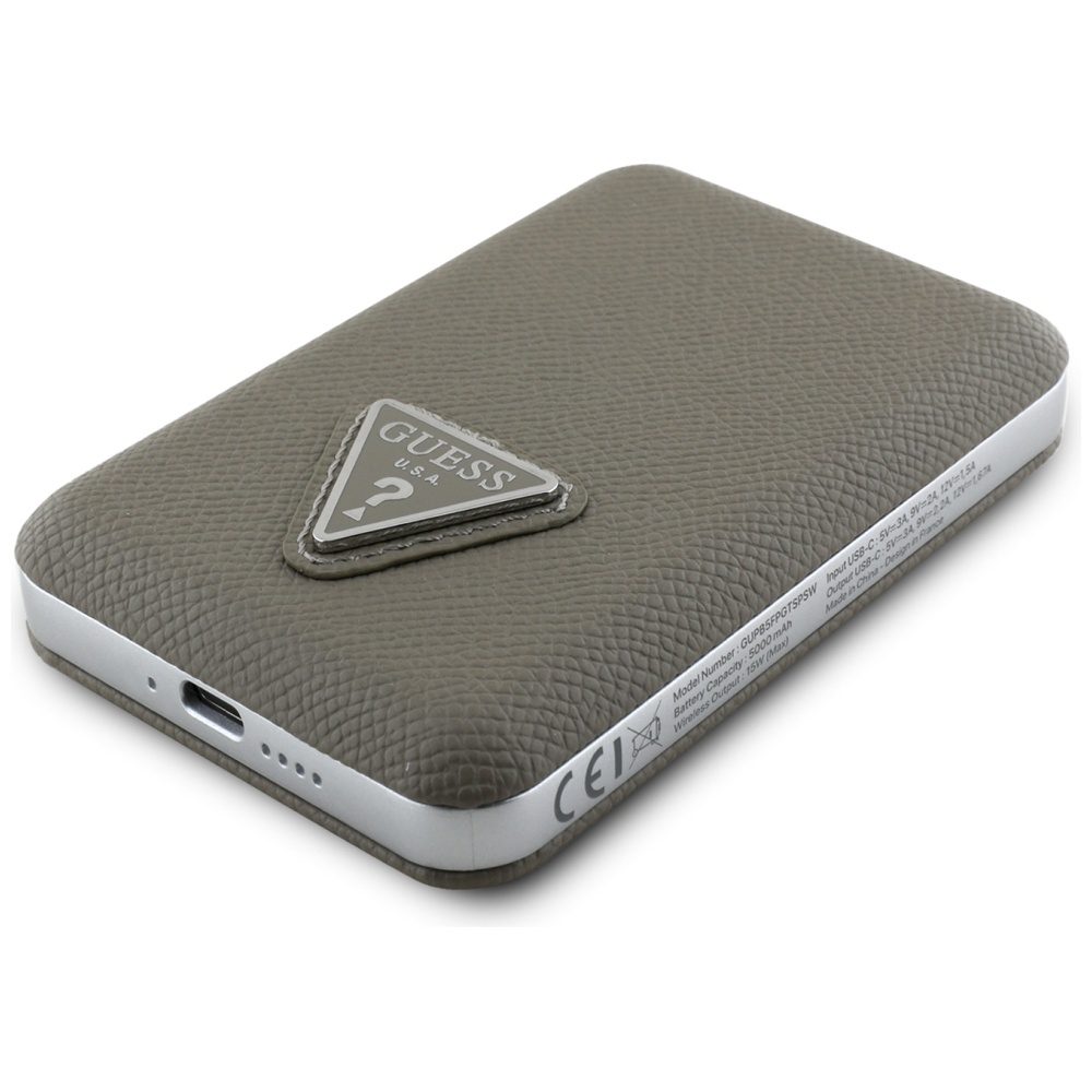 207086_4 Guess Grained Triangle Power Bank with MagSafe 5000mAh 15W USB-C - Browneng