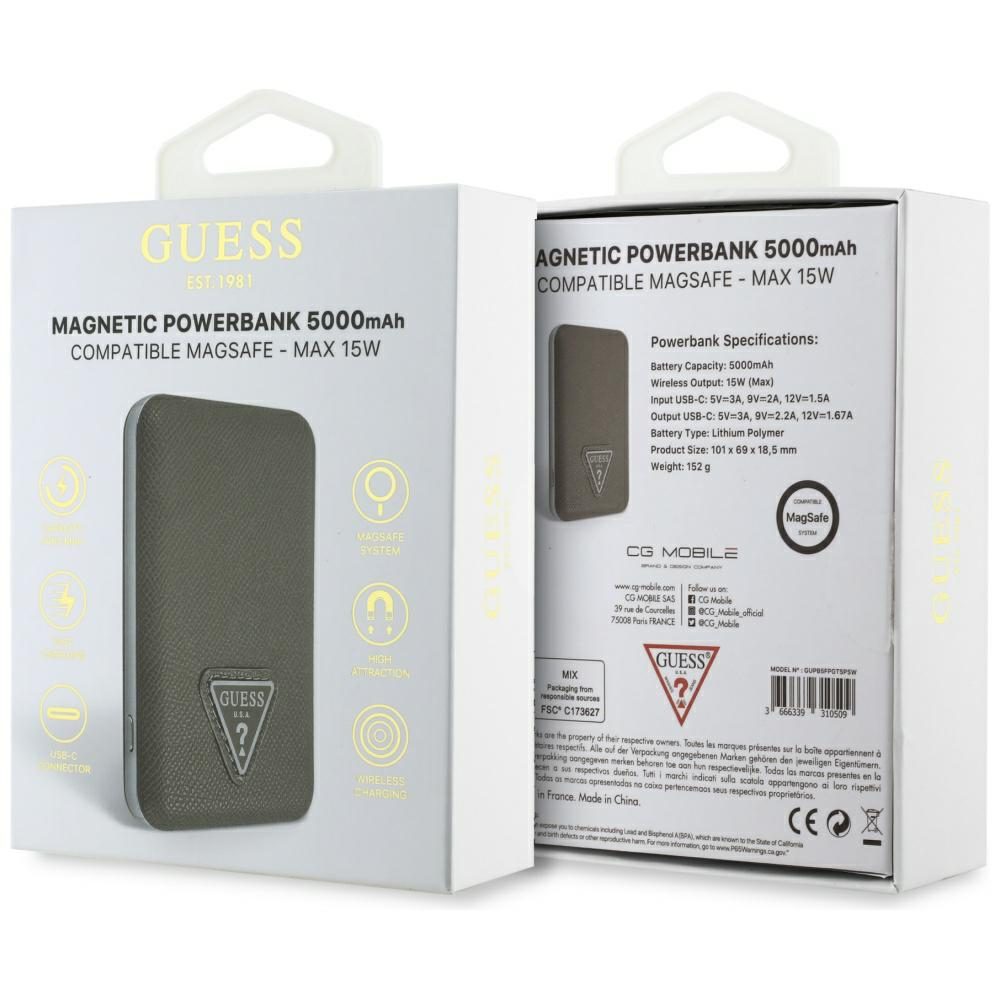 207086_5 Guess Grained Triangle Power Bank with MagSafe 5000mAh 15W USB-C - Browneng