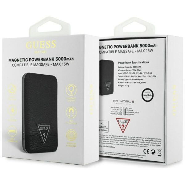 Guess Grained Triangle Powerbank with MagSafe 5000mAh 15W USB-C - blackeng