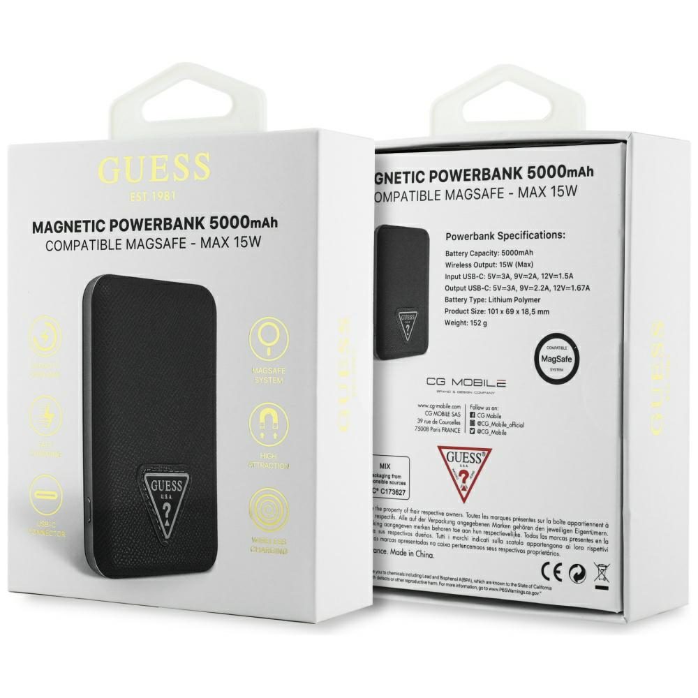Guess Grained Triangle Powerbank with MagSafe 5000mAh 15W USB-C - blackeng
