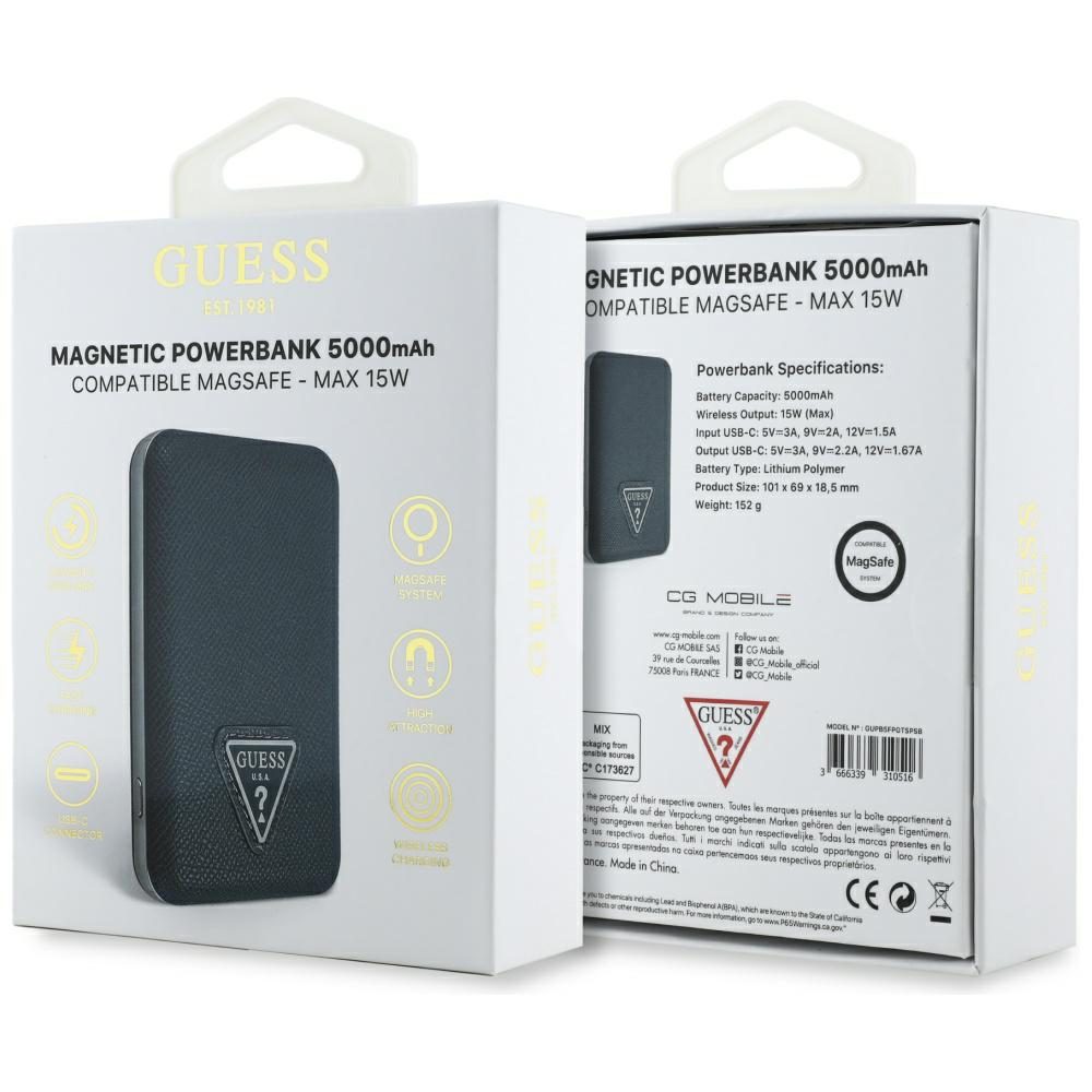Guess Grained Triangle Powerbank with MagSafe 5000mAh 15W USB-C - blueeng