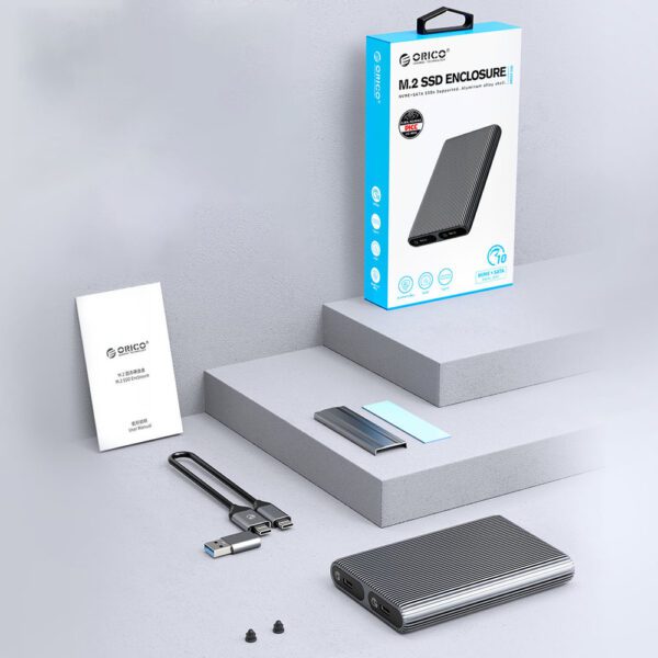 Kieszeń dyskowa podwójna Orico AM2C3-2SN na dwa dyski M.2 SATA+NVME USB-C 3.2 6Gb/s / 10Gb/s - szarapol