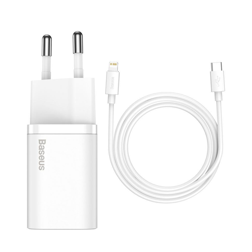 Baseus wall charger Super Si PD 20W 1x USB-C white + USB-C - Lightning cable