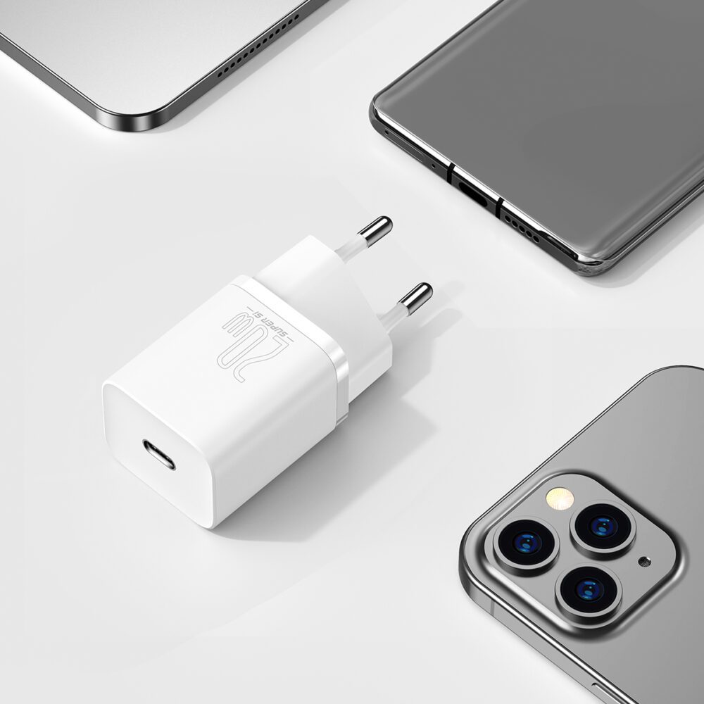 Baseus wall charger Super Si PD 20W 1x USB-C white + USB-C - Lightning cable