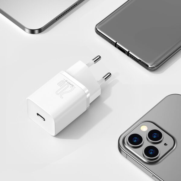 Baseus wall charger Super Si PD 20W 1x USB-C white + USB-C - Lightning cable