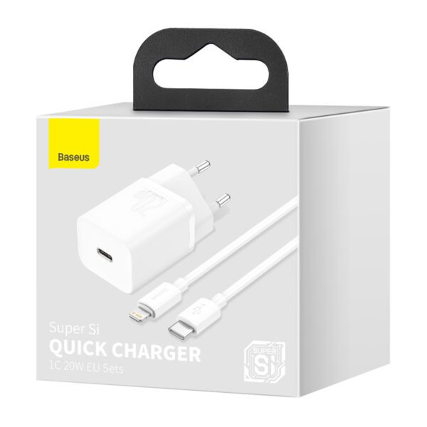 Baseus wall charger Super Si PD 20W 1x USB-C white + USB-C - Lightning cable