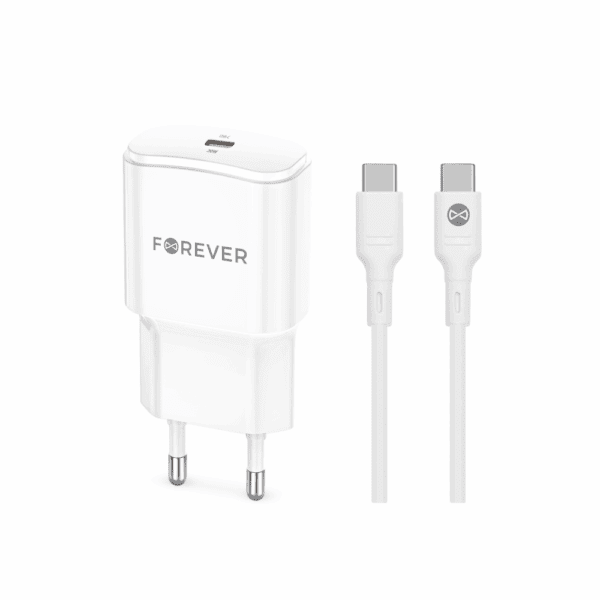 Forever TC-01-20C PD QC charger 1x USB-C 20W white + USB-C - USB-C cable 20W
