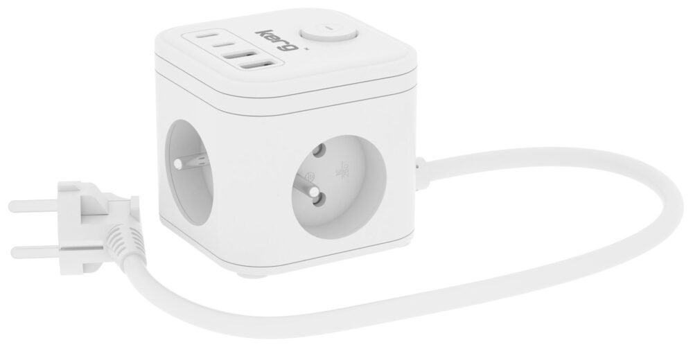 432eef88e7b13563dfdf64b3e9ffc178 KERG 3-socket power cube + USB-A+USB-C charger 1.5m 3×1.5mm2 H05VV-F 16A/250V~ Smart white