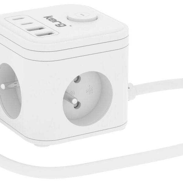 432eef88e7b13563dfdf64b3e9ffc178 KERG 3-socket power cube + USB-A+USB-C charger 1.5m 3×1.5mm2 H05VV-F 16A/250V~ Smart white