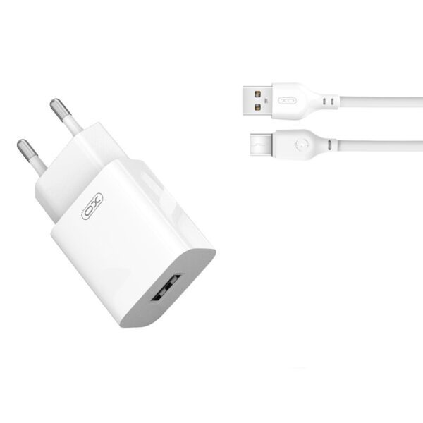 XO WALL CHARGER L99 1xUSB 2,4A WHITE + USB/USB-C CABLE