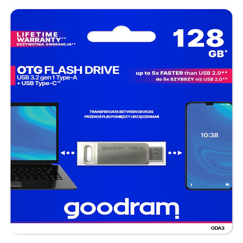 PENDRIVE 3.2 GOODRAM ODA3 SILVER 128GB TYPE-A+TYPE-C