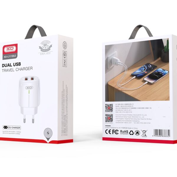 XO L111 WALL CHARGER 2XUSB 2,4A LED WHITE