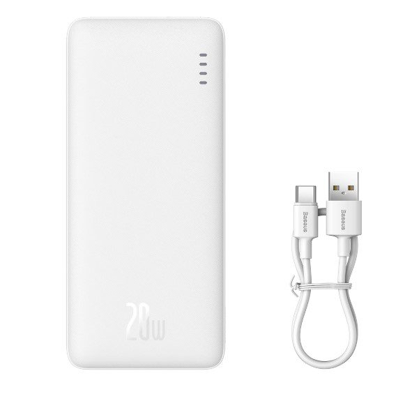 Baseus Airpow 20W 10000mAh Power Bank with USB-A - USB-C Cable - White