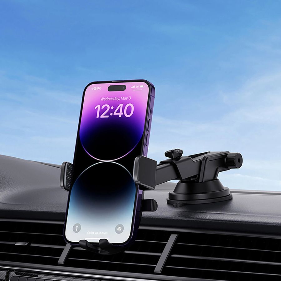 BASEUS ULTRACONTROL PRO CAR MOUNT – CLAMP HOLDER WITH SUCTION CUP/VENT HOOK – BLACK