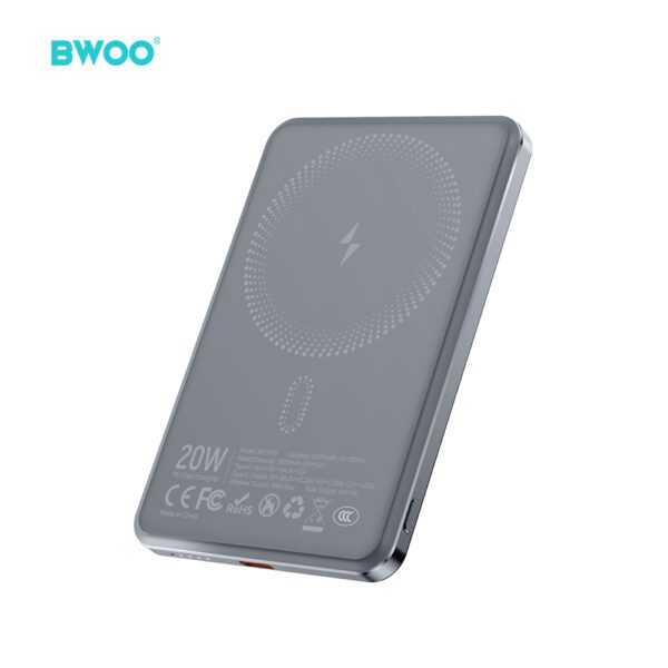 BWOO Ultra Slim Power Bank 5000mAh with magnetic charging P79 Grey