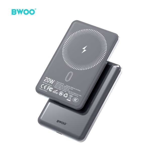 BWOO Ultra Slim Power Bank 5000mAh with magnetic charging P79 Grey