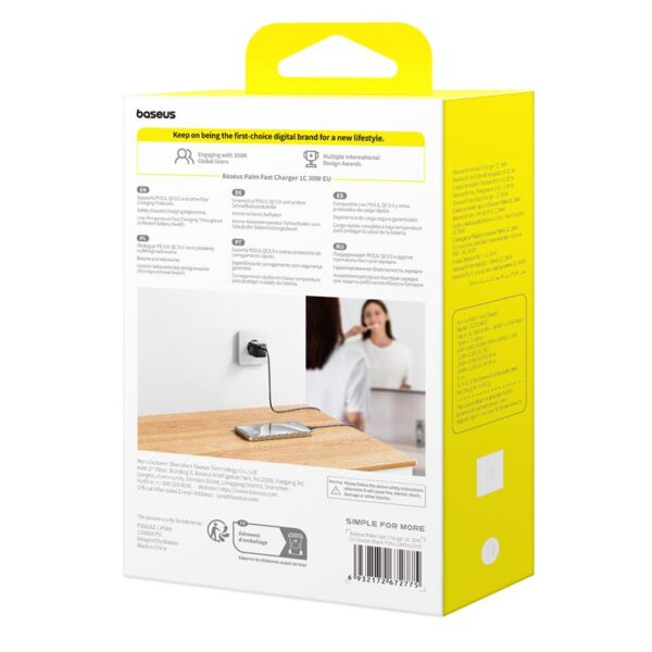 Baseus Palm Fast Charger Wall Charger 30W 1×USB-C EU Moon White