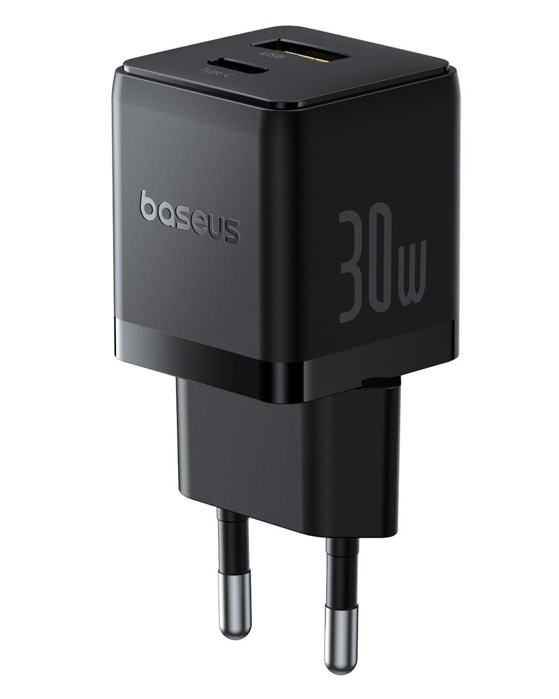 Baseus Palm Fast Charger Wall Charger 30W USB-C USB-A EU Cluster Black