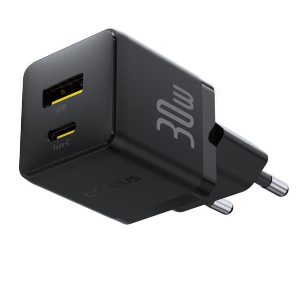 Baseus Palm Fast Charger Wall Charger 30W USB-C USB-A EU Cluster Black